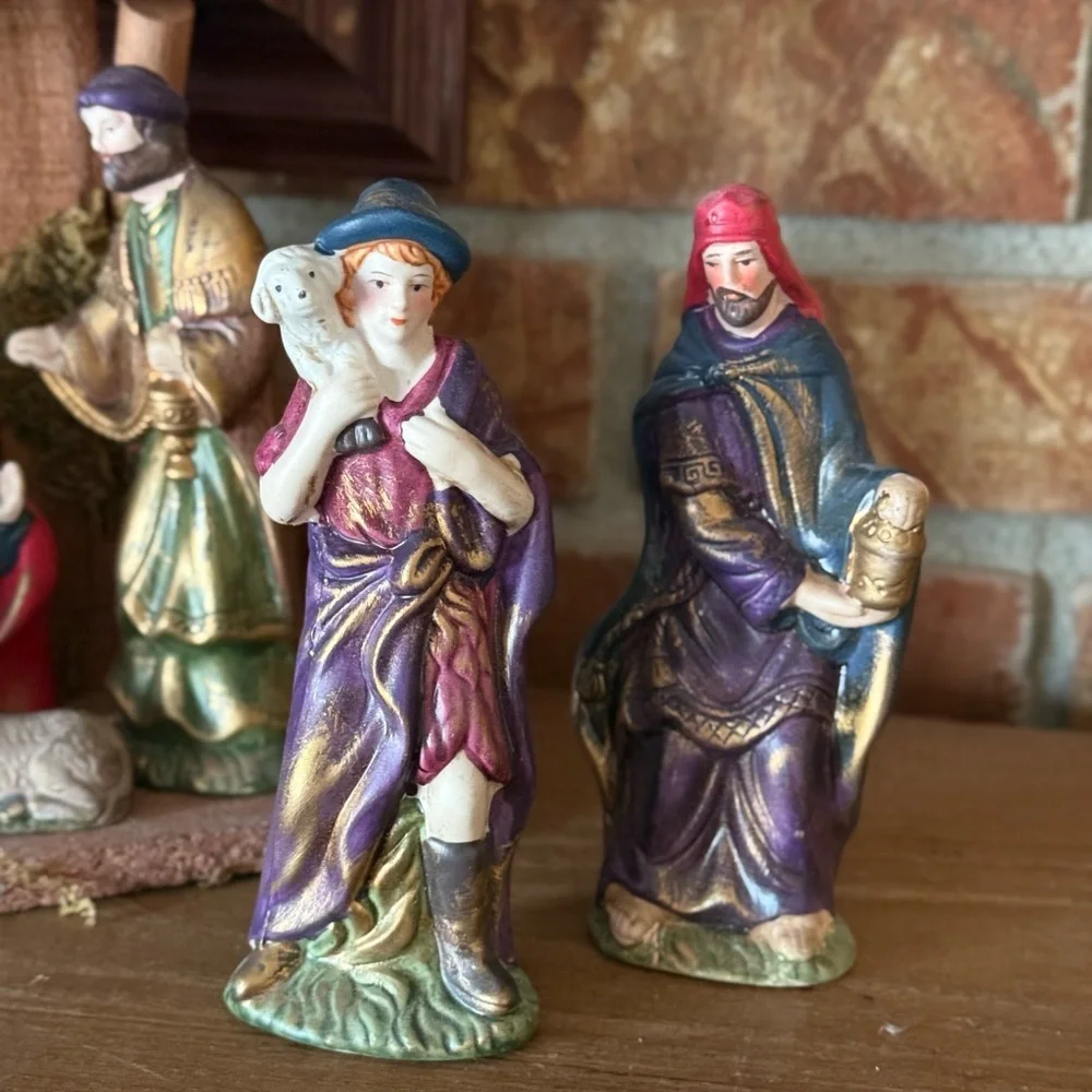 Vintage 1994 Porcelain Hand-Painted Nativity Set – Multi-Color Holiday Décor